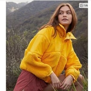 Free People Womens Adventure Awaits Sherpa Fleece Oversized Jacket| Orangeade| S